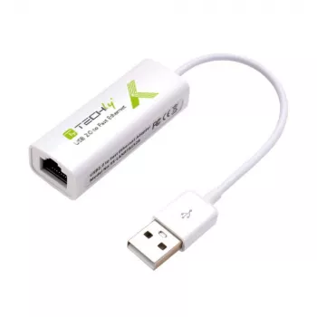 Techly USB2.0 Fast Ethernet 10/100 Mbps muundur, juhtmega, USB, Ethernet, 100 Mbit/s, valge