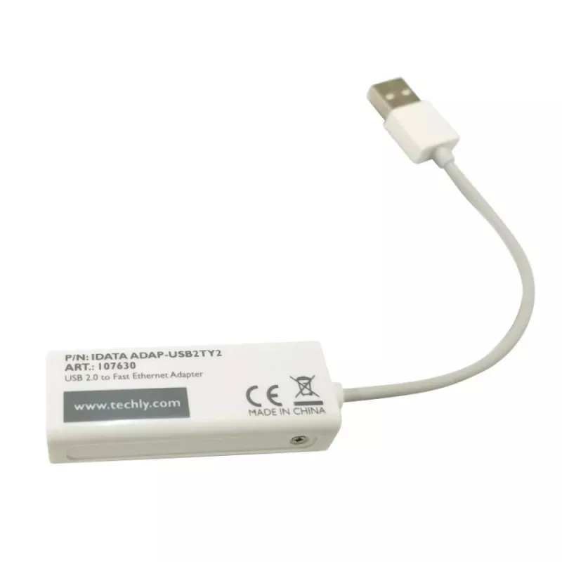 Techly USB2.0 Fast Ethernet 10/100 Mbps muundur, juhtmega, USB, Ethernet, 100 Mbit/s, valge