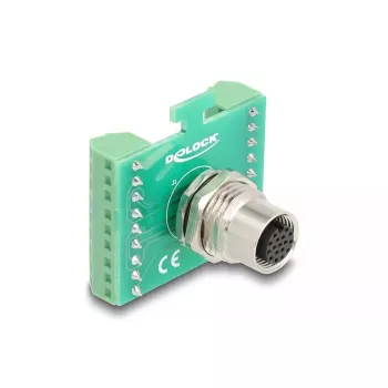 DeLOCK M12 ülekandemooduli adapter, 17 kontaktiga A-kodeeringuga emane, 18 kontaktiga klemmiplokile