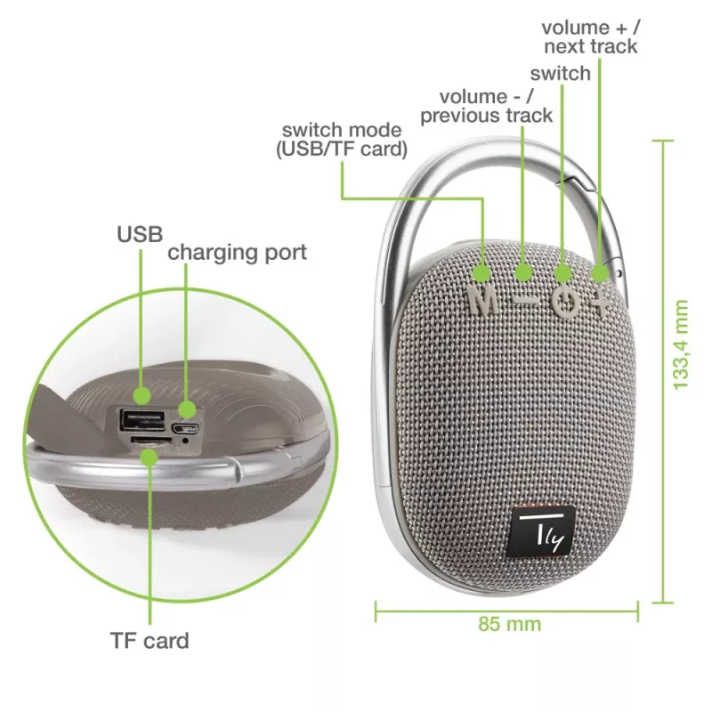 Techly ICASBL321GR kaasaskantav/peokõlar Mono kaasaskantav kõlar Hall 5 W