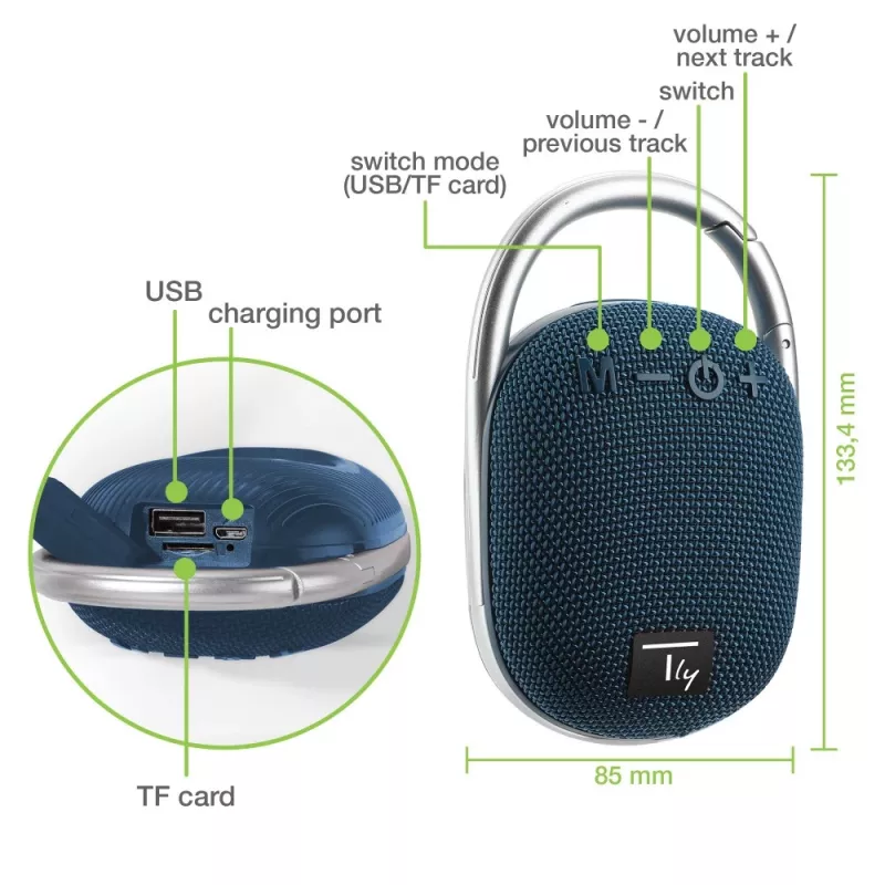 Techly ICASBL321BL kaasaskantav/peokõlar Mono kaasaskantav kõlar Sinine 5 W