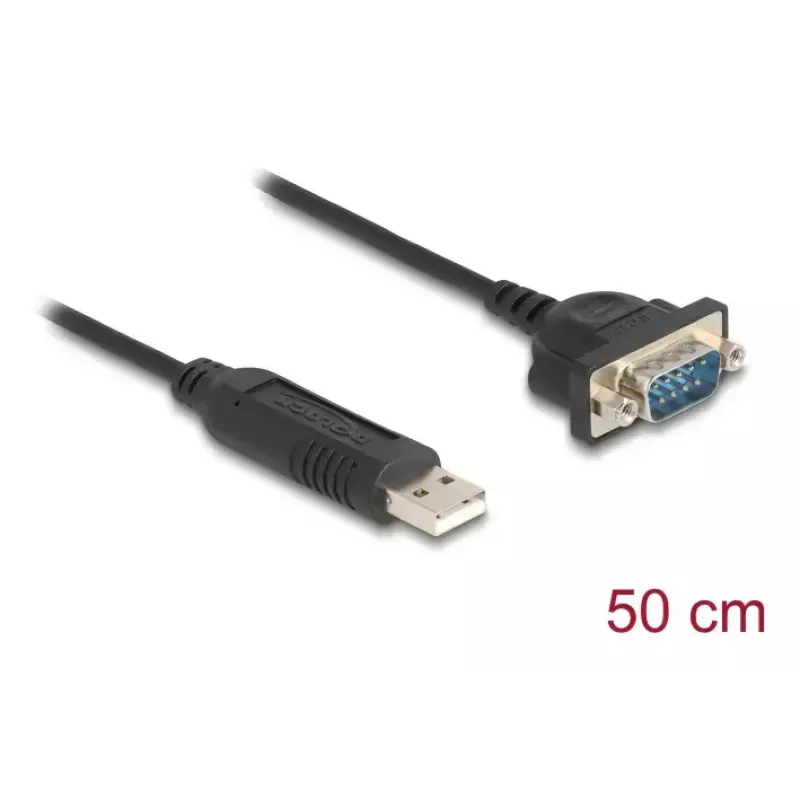 DELOCK USB RS-232 adapter USB 2.0 D-Sub 9 isasele koos mutritega, USB Type-A RS-232-le, 0,5 m, must