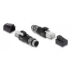 Adapter M12 D-kodeeringuga 4-kontaktiline (isane) RJ45-pistikule, DELOCK 90831, kullatud kontaktid, must