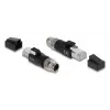 Adapter DELOCK M12 X-koodiga 8‑kontaktiline isane RJ45 pistikusse, kullatud kontaktid, must