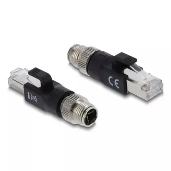 Adapter DELOCK M12 X-koodiga 8‑kontaktiline isane RJ45 pistikusse, kullatud kontaktid, must