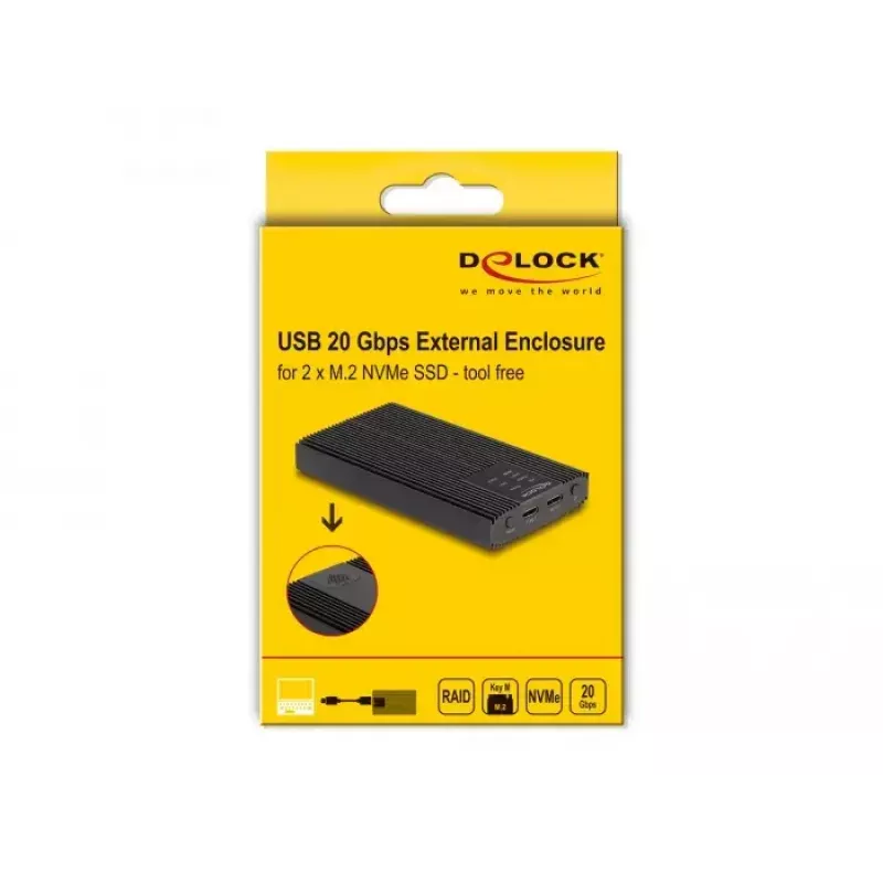 SSD-korpus DeLOCK 42022 - väline korpus USB 20 Gbps kahele M.2 NVMe PCIe SSD-le