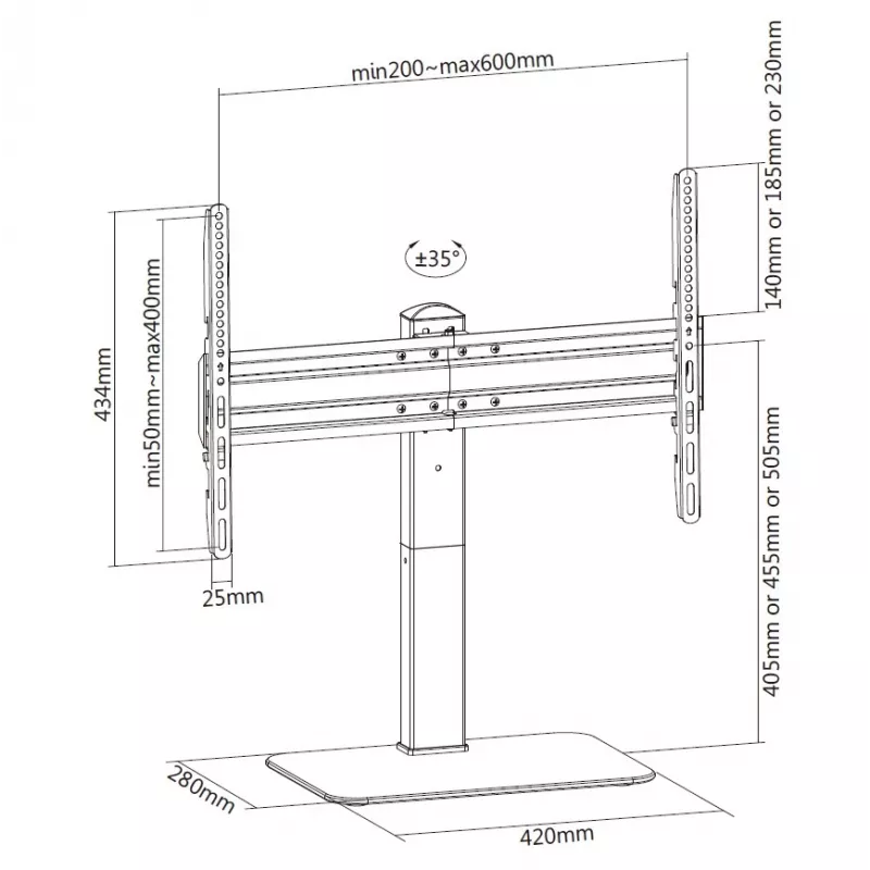 Equip 37-tollise kuni 70-tollise universaalse telerialuse must 40 kg kandevõime 94-177,8 cm