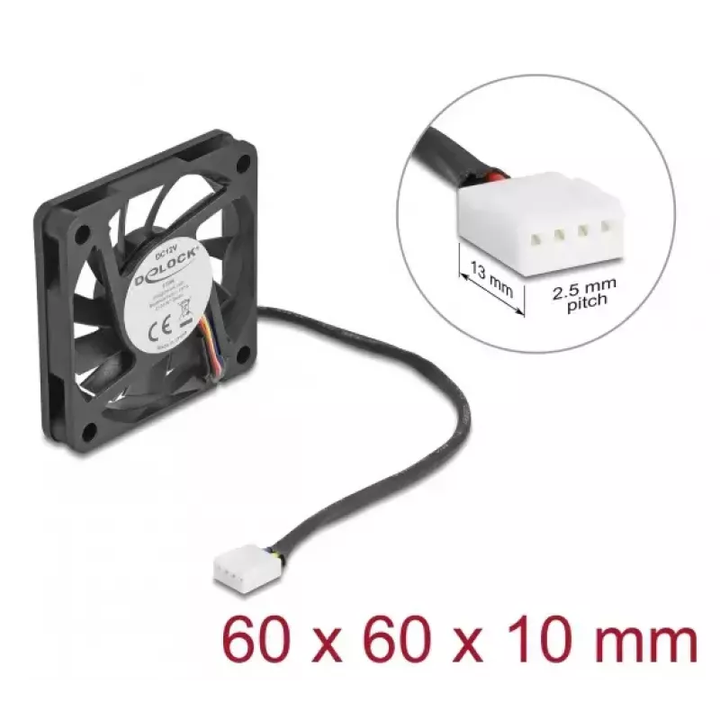 DELOCK arvutikorpuse ventilaator 6 cm (60x60x10 mm), 12 V, kuullaagriga, must, mudel 67294