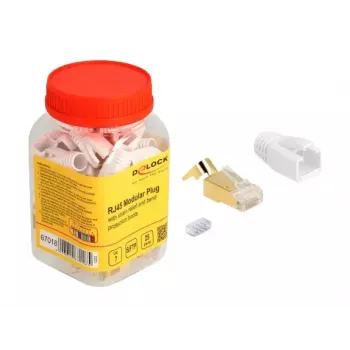Võrgukaabel DeLOCK RJ45 modulaarpistik 25 tk komplekt Cat.7 Kuld Valge