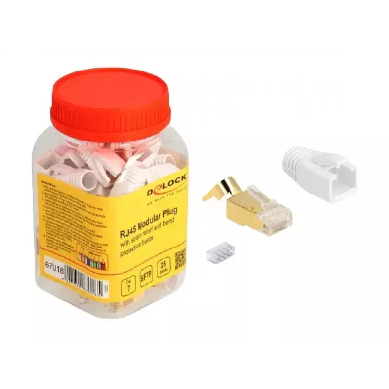 Võrgukaabel DeLOCK RJ45 modulaarpistik 25 tk komplekt Cat.7 Kuld Valge