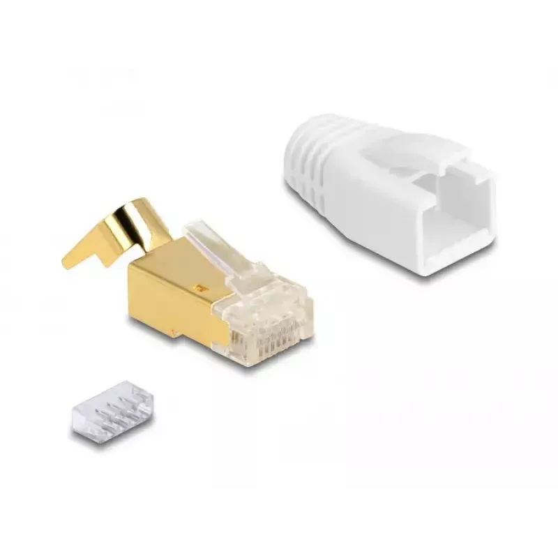 Võrgukaabel DeLOCK RJ45 modulaarpistik 25 tk komplekt Cat.7 Kuld Valge