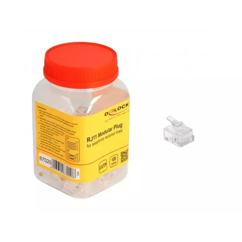 DeLOCK RJ11 modulaarpistik, 100 tk, läbipaistev polükarbonaat
