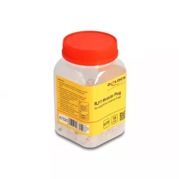 DeLOCK RJ11 modulaarpistik, 100 tk, läbipaistev polükarbonaat