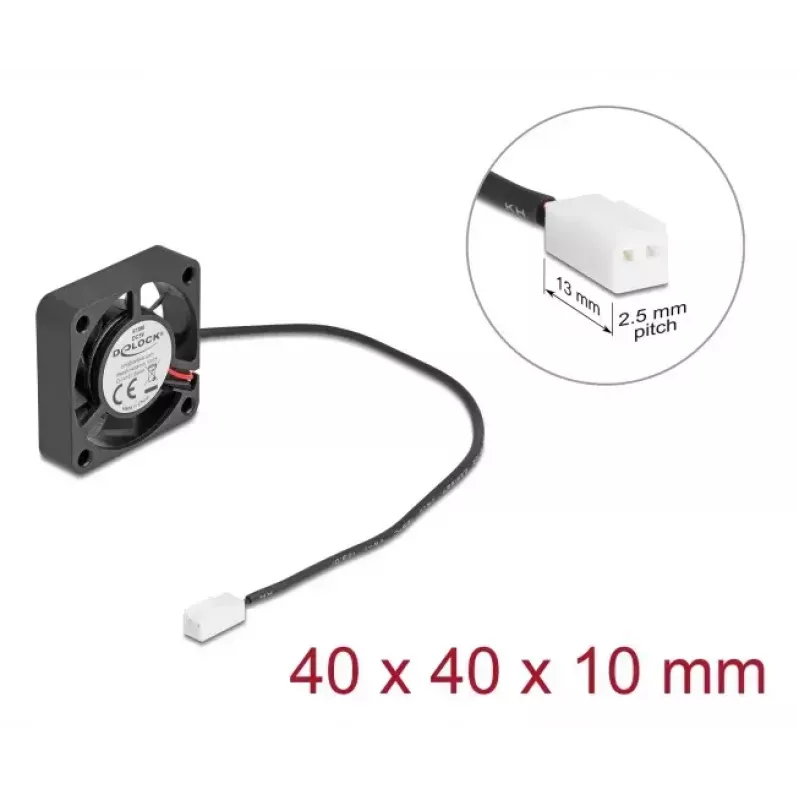 DELOCK arvutikorpuse ventilaator 4 cm (40 x 40 x 10 mm), kuullaager, 0,18 m³/h, 5 V DC, must