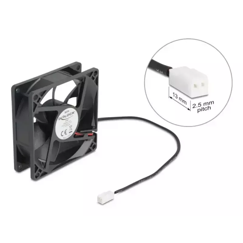 DELOCK arvutikorpuse ventilaator 8 cm (80 x 80 x 25 mm), kuullaager, 5 V DC, must