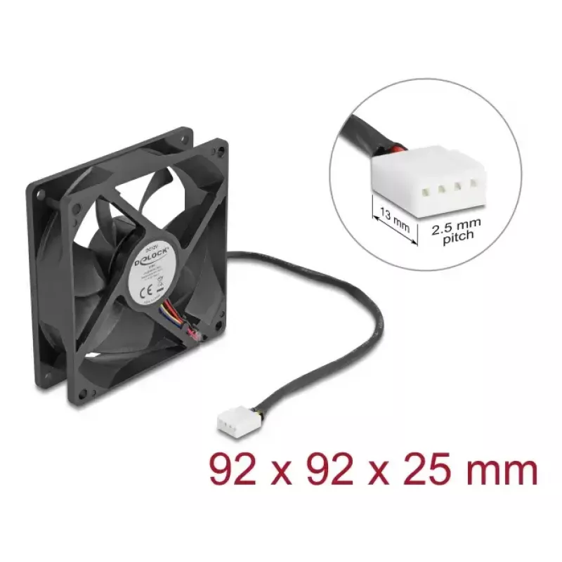 Arvutikorpuse ventilaator DELOCK 67297 92 mm, kuullaager, õhuvool 1,21 m³/h, must