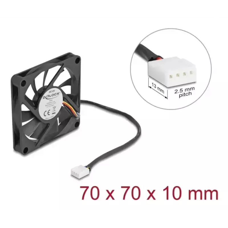 Arvutikorpuse ventilaator DELOCK 67315 — 70 mm kuullaager, 0,42 m³/h, must