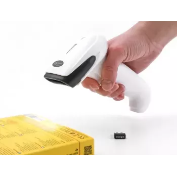Pihukäeshoitav vöötkoodiskanner DeLOCK 90587 1D 2D juhtmevaba Bluetooth USB valge