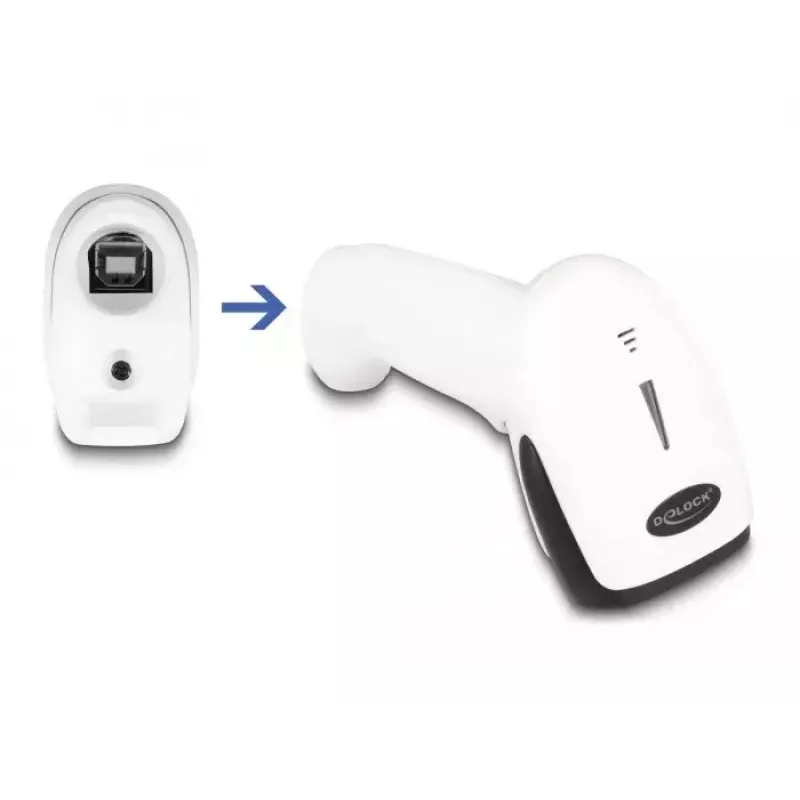 Pihukäeshoitav vöötkoodiskanner DeLOCK 90587 1D 2D juhtmevaba Bluetooth USB valge