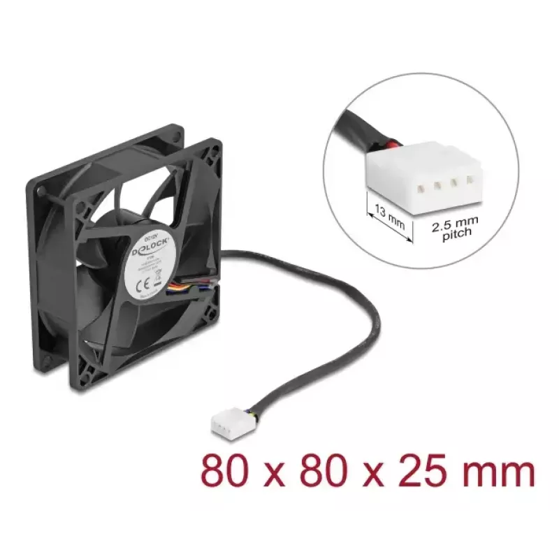 Arvutikorpuse ventilaator DELOCK 67296 — 80 mm, kuullaager, 0,97 m³/h, must