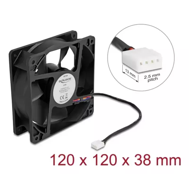 Ventilaator DELOCK 67298 120 mm Must 12 cm Kuullaager 12 V DC 3,53 m³/h