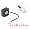 Arvutikorpuse ventilaator DELOCK 67299 — 40 x 40 x 20 mm, 24 V DC, kuullaager, 0,19 m³/h, must