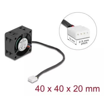 Arvutikorpuse ventilaator DELOCK 67299 — 40 x 40 x 20 mm, 24 V DC, kuullaager, 0,19 m³/h, must