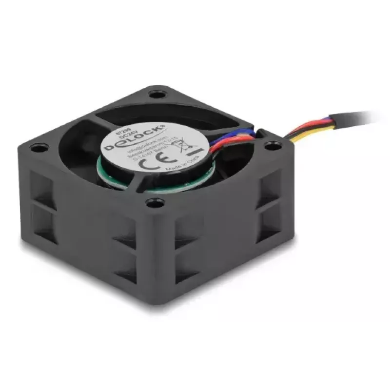 Arvutikorpuse ventilaator DELOCK 67299 — 40 x 40 x 20 mm, 24 V DC, kuullaager, 0,19 m³/h, must