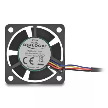 Arvutikorpuse ventilaator DELOCK 67299 — 40 x 40 x 20 mm, 24 V DC, kuullaager, 0,19 m³/h, must