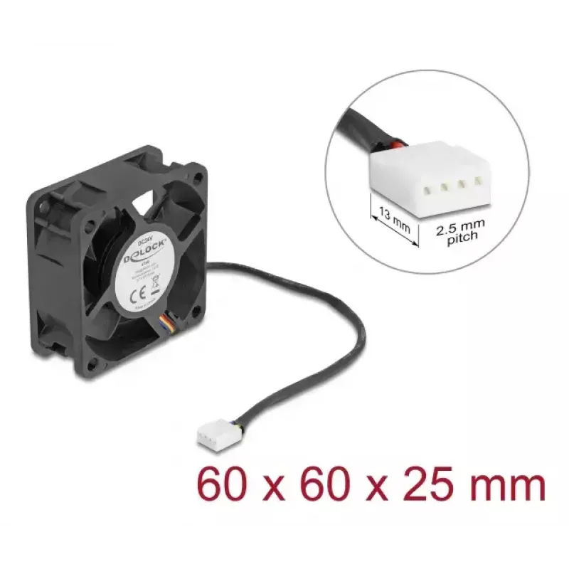 Arvuti korpuse ventilaator DELOCK 67300 — 60 mm aksiaalventilaator, 24 V, kuullaager, must