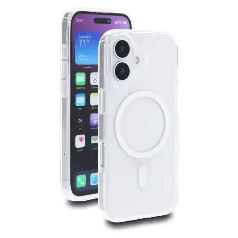 DELOCKi kaitseümbris iPhone 17-le — kate, MagSafe-ühilduv, läbipaistev valge, sobib kuni 16 cm (6,3 tolli) ekraanile