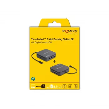 DeLOCK Thunderbolt 3 Mini dokkimisjaam 8K DisplayPort HDMI USB LAN Audio PD 3.0