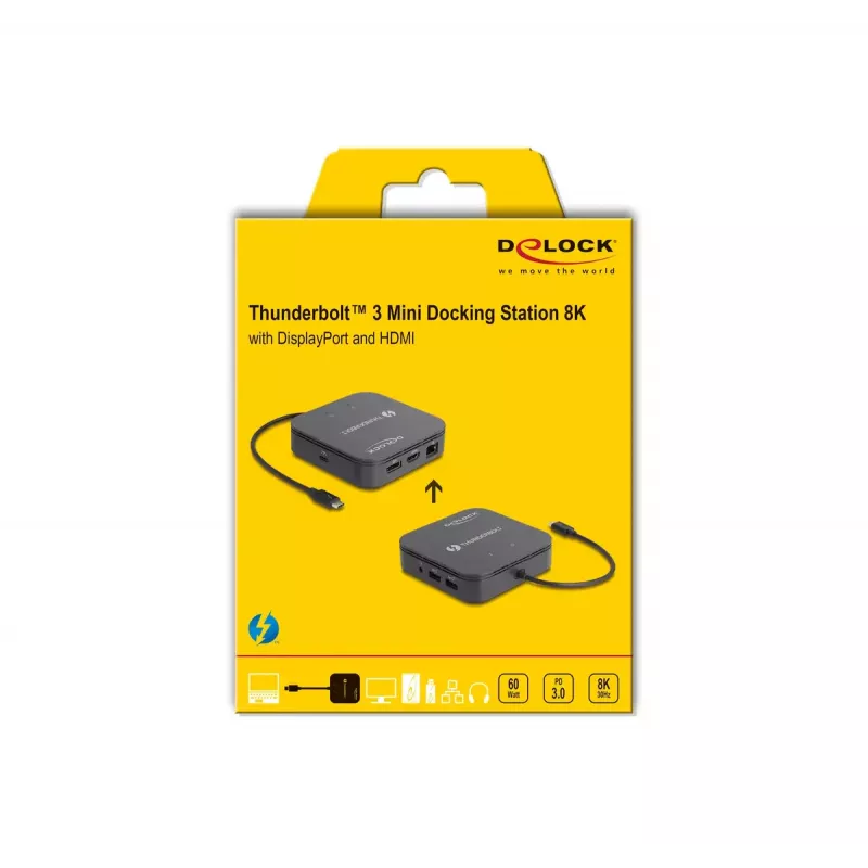 DeLOCK Thunderbolt 3 Mini dokkimisjaam 8K DisplayPort HDMI USB LAN Audio PD 3.0