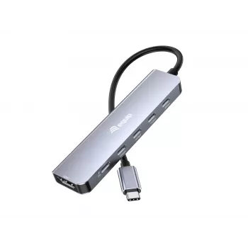 EQUIP USB-C 6‑in‑1 Multifunctional Adapter — HDMI 4K/60Hz, 4× USB‑C Gen2 (10Gbps), 100W PD, 0.25 m kaabel, hall