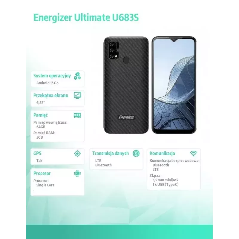Smartfon Energizer U683SEU, 6,82-tolline ekraan, 2 GB muutmälu, 64 GB, must