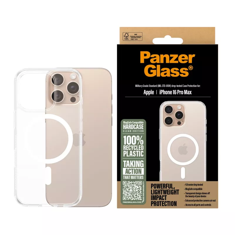 Cover PanzerGlass HardCase Transparent w. Valge MagSafe iPhone 16 Pro Max