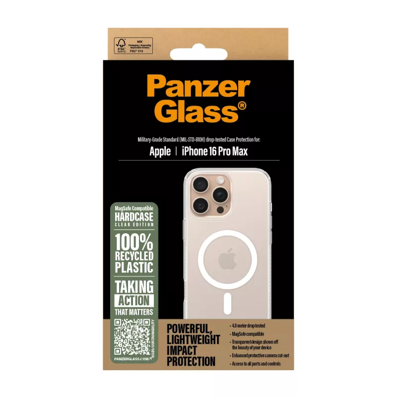 Cover PanzerGlass HardCase Transparent w. Valge MagSafe iPhone 16 Pro Max