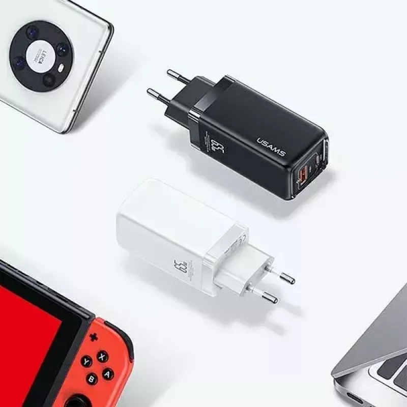 Laadija usams T47 USB / USB‑C 65W PD kiirlaadimine — 65 W USB Power Delivery, USB-A + USB-C pordid