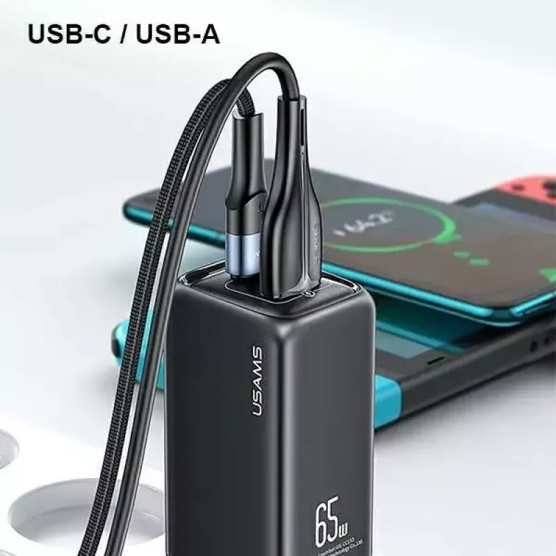 Laadija usams T47 USB / USB‑C 65W PD kiirlaadimine — 65 W USB Power Delivery, USB-A + USB-C pordid
