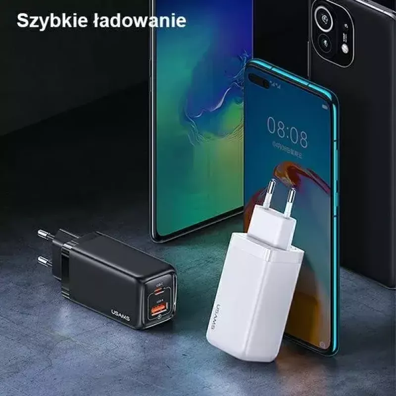 Laadija usams T47 USB / USB‑C 65W PD kiirlaadimine — 65 W USB Power Delivery, USB-A + USB-C pordid