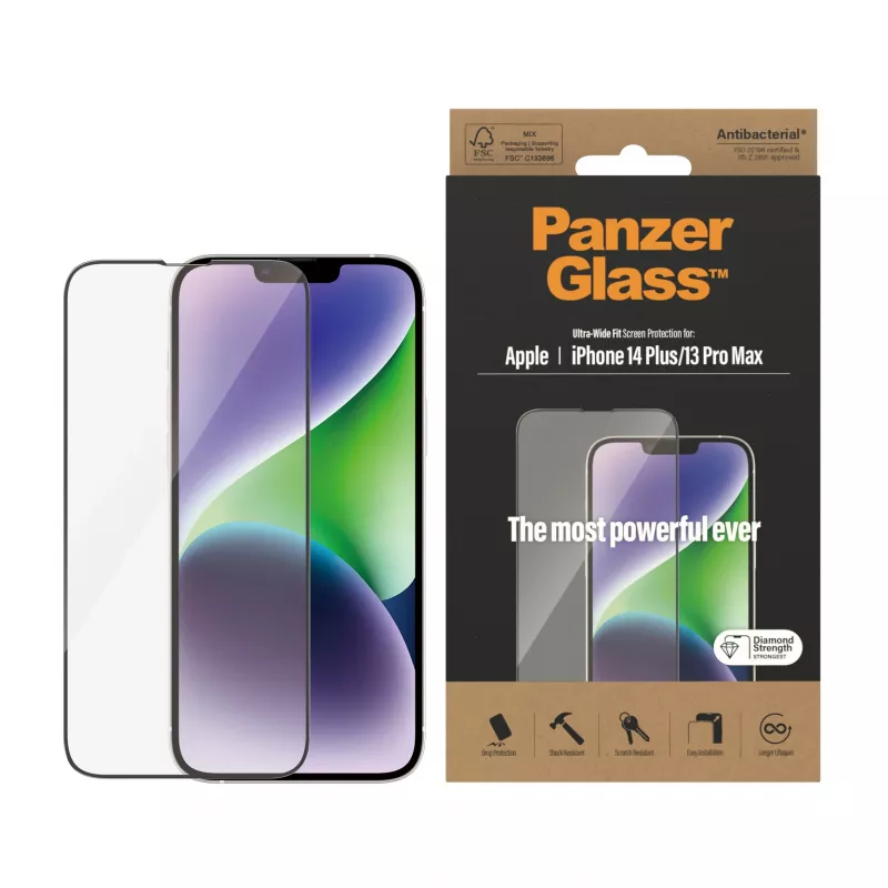Ekraanikaitse PanzerGlass Apple iPhone 14 Plus 13 Pro Max Ultra-Wide Fit kriimustus- ja põrutuskindel