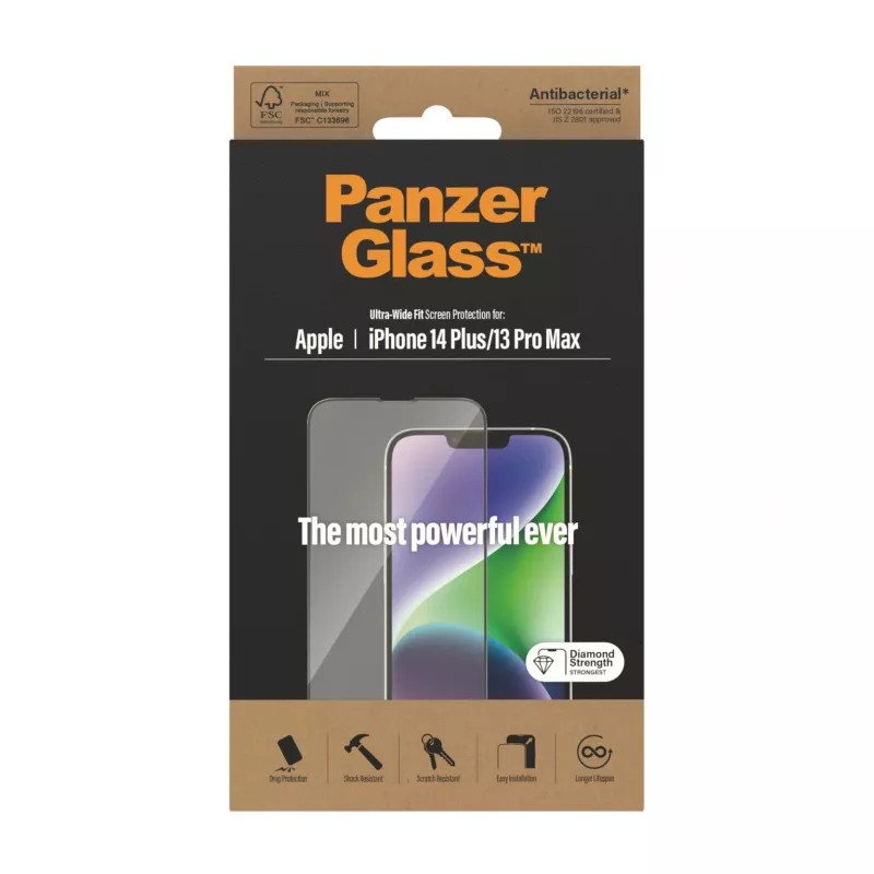 Ekraanikaitse PanzerGlass Apple iPhone 14 Plus 13 Pro Max Ultra-Wide Fit kriimustus- ja põrutuskindel