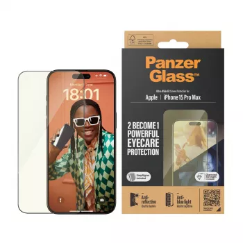 PanzerGlass ® EyeCARE™ ekraanikaitse iPhone 15 Pro Max | Ultra-Wide Fit koos EasyAligneriga