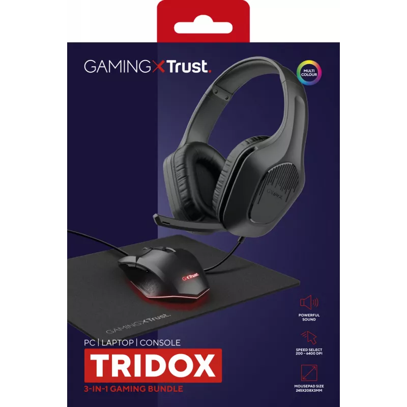 Trust GXT 790 Tridox 3-in-1 mängukomplekt (peakomplekt, hiir, hiirematt), must