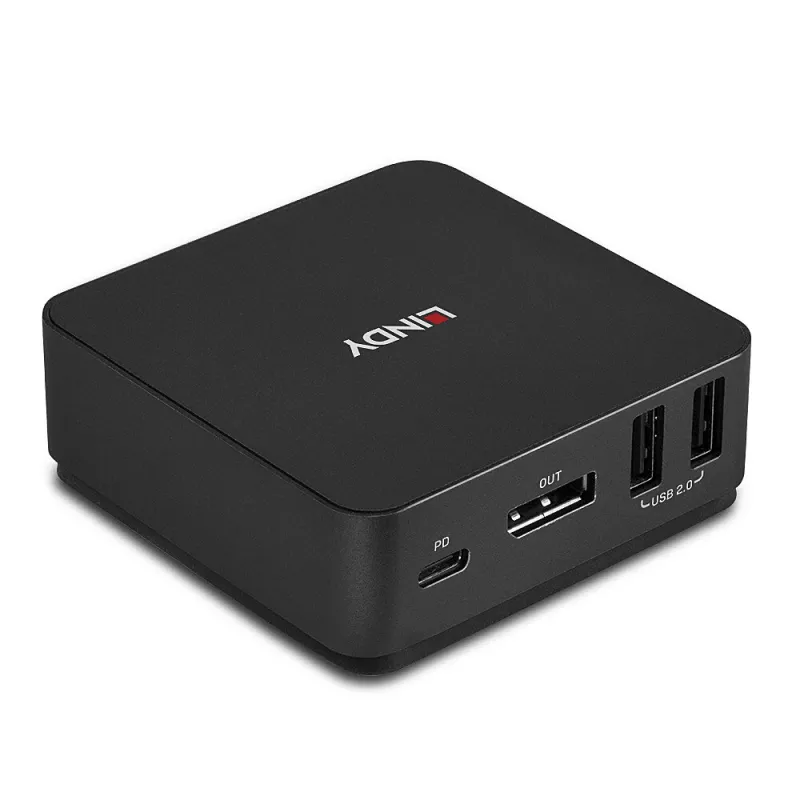 Lindy 2 pordi Type C, DisplayPort 1.2 KVM-lüliti, 3840 x 2160 pikslit, 4K Ultra HD, hall
