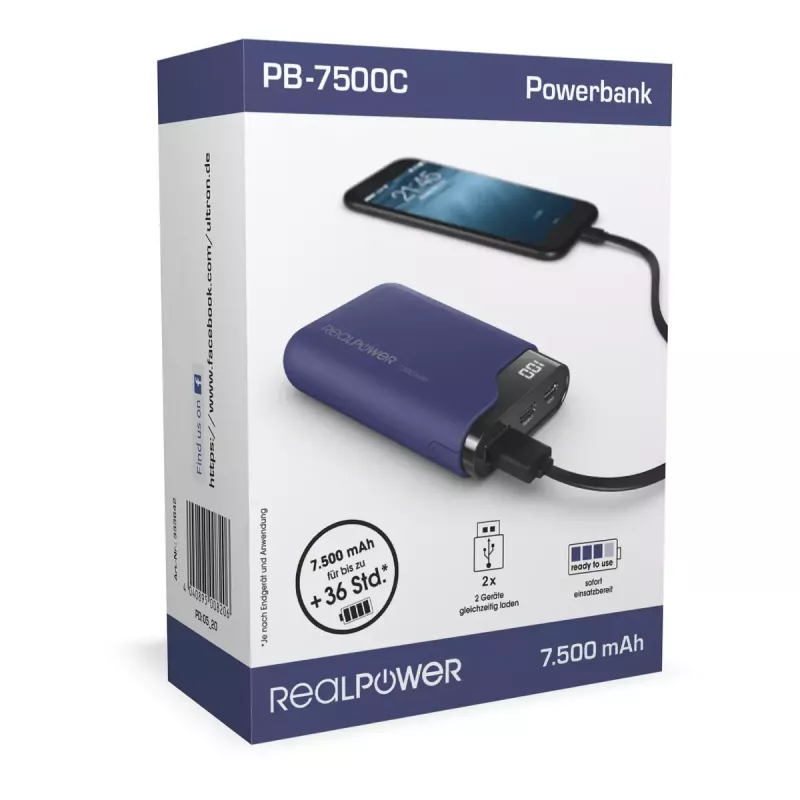 Kaasaskantav aku RealPower PB-7500C 7500 mAh
