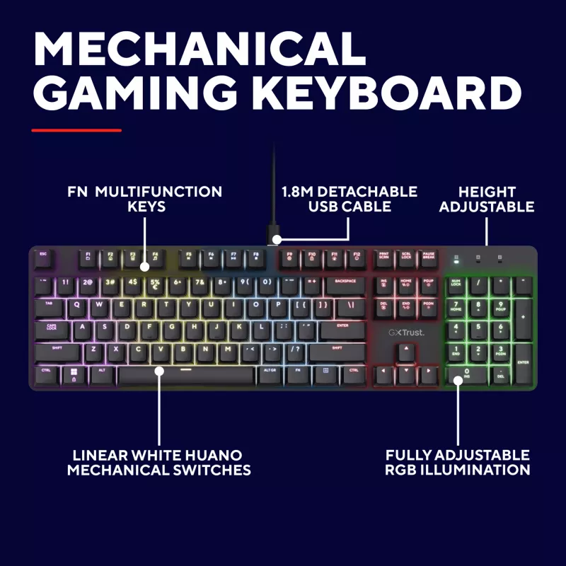 Mänguklaviatuur Trust GXT 871 Zora Mechanical USB RGB Must
