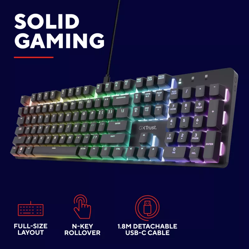 Mänguklaviatuur Trust GXT 871 Zora Mechanical USB RGB Must