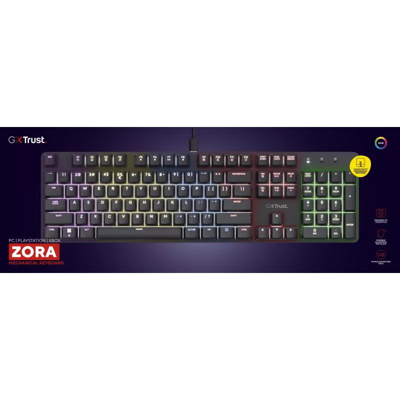 Mänguklaviatuur Trust GXT 871 Zora Mechanical USB RGB Must