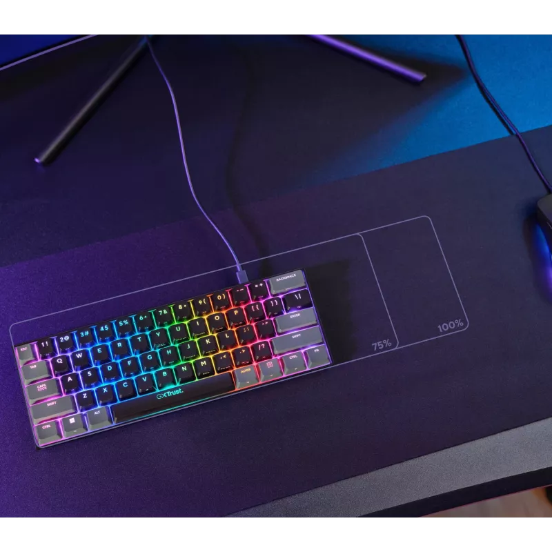 Trust GXT 867 Acira klaviatuur mängimiseks USB QWERTZ saksa must hall 60% mehaaniline RGB